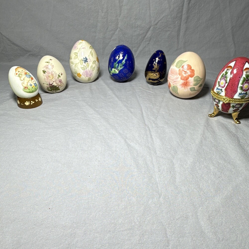Ferrandiz Italian Hand Painted Floral Angel Collector Eggs Ceramic Metal Lot of6